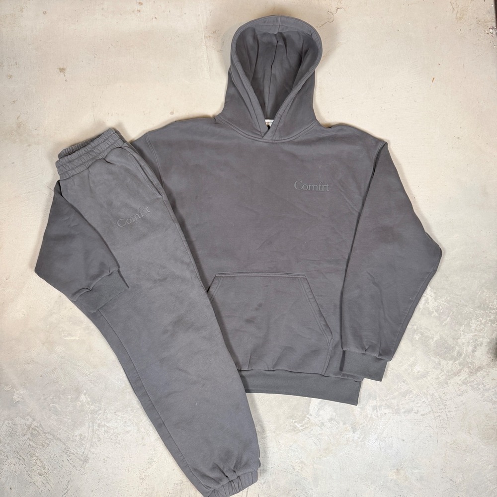 Comfrt Mens Grey Fleece Hoodie XL and Joggers L Tracksuit Set Matching Sweats
